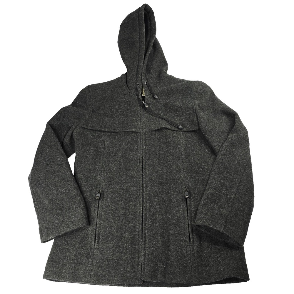 St Johns Bay Coat Womens Small‎ Hooded Wool Blend Full Zip Pockets Lined Warm